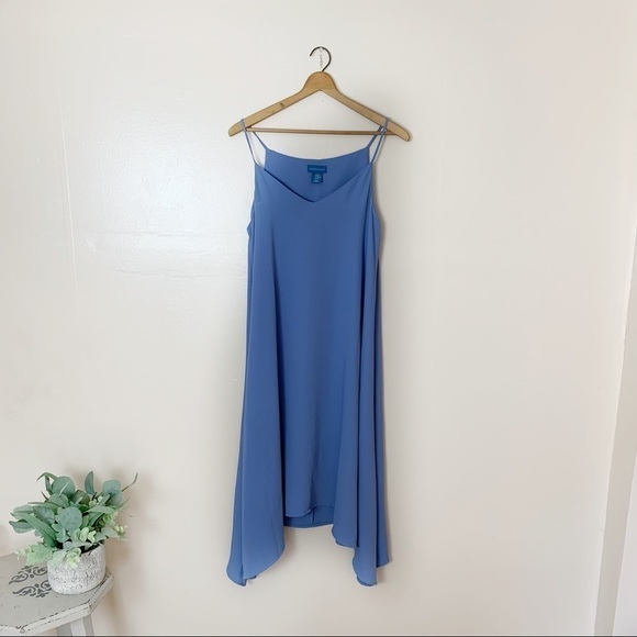 29. [Antibes Blanc] Blue Midi Shark Bite Hem Tent Trapeze Sleeveless Dress - Picture 1 of 10